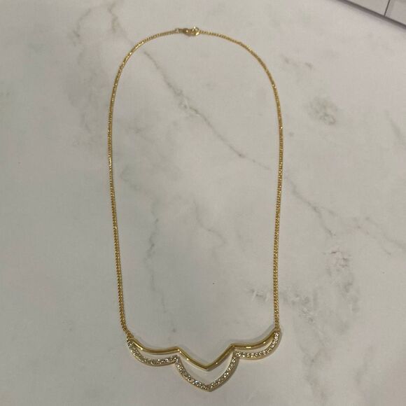 No Brand Jewelry - Gold Tone Rhinestone Chevron Statement Necklace 16" V Shape Sparkle